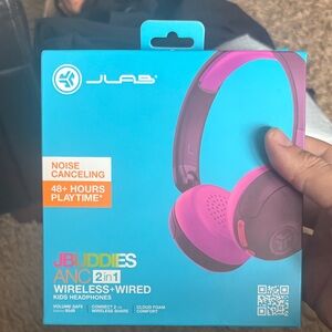 JLab JBuddies ANC 2-in-1 On-Ear Headphones - Pink and Blue